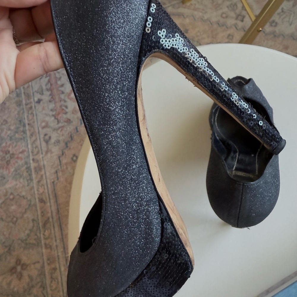 Dior Black Glitter Sequin Peeptoe Heels